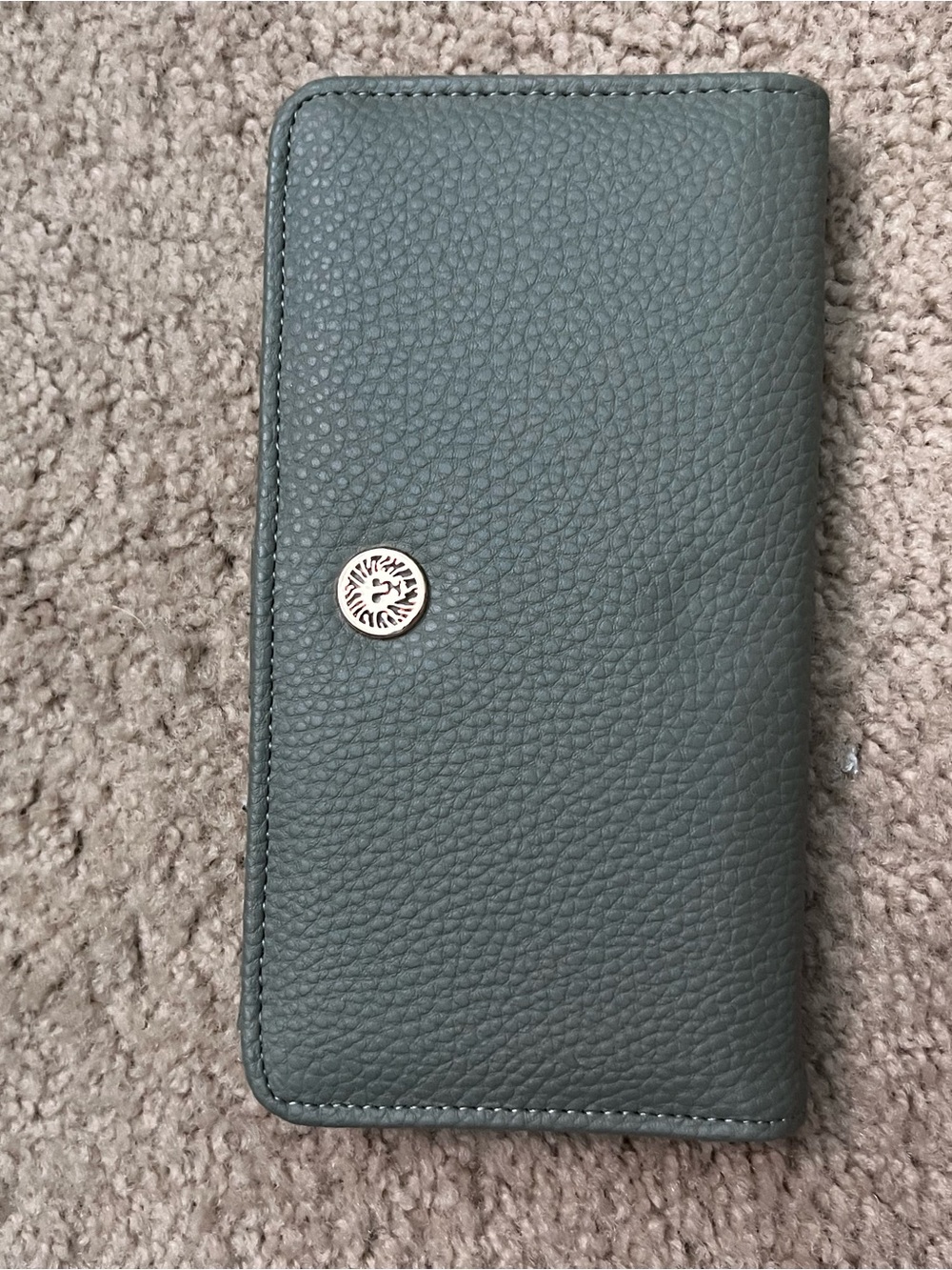 Anne Klein Olive Green Pebbled Leather Wallet with Gold Tone Logo